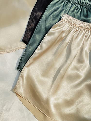 3 Sets Silk Satin Pajama Set Sleeveless V Neck Crop Cami Top and Shorts J31621