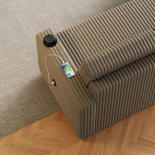 85'' L-Shaped Corduroy Sleeper Sofa with Storage Chaise J59871