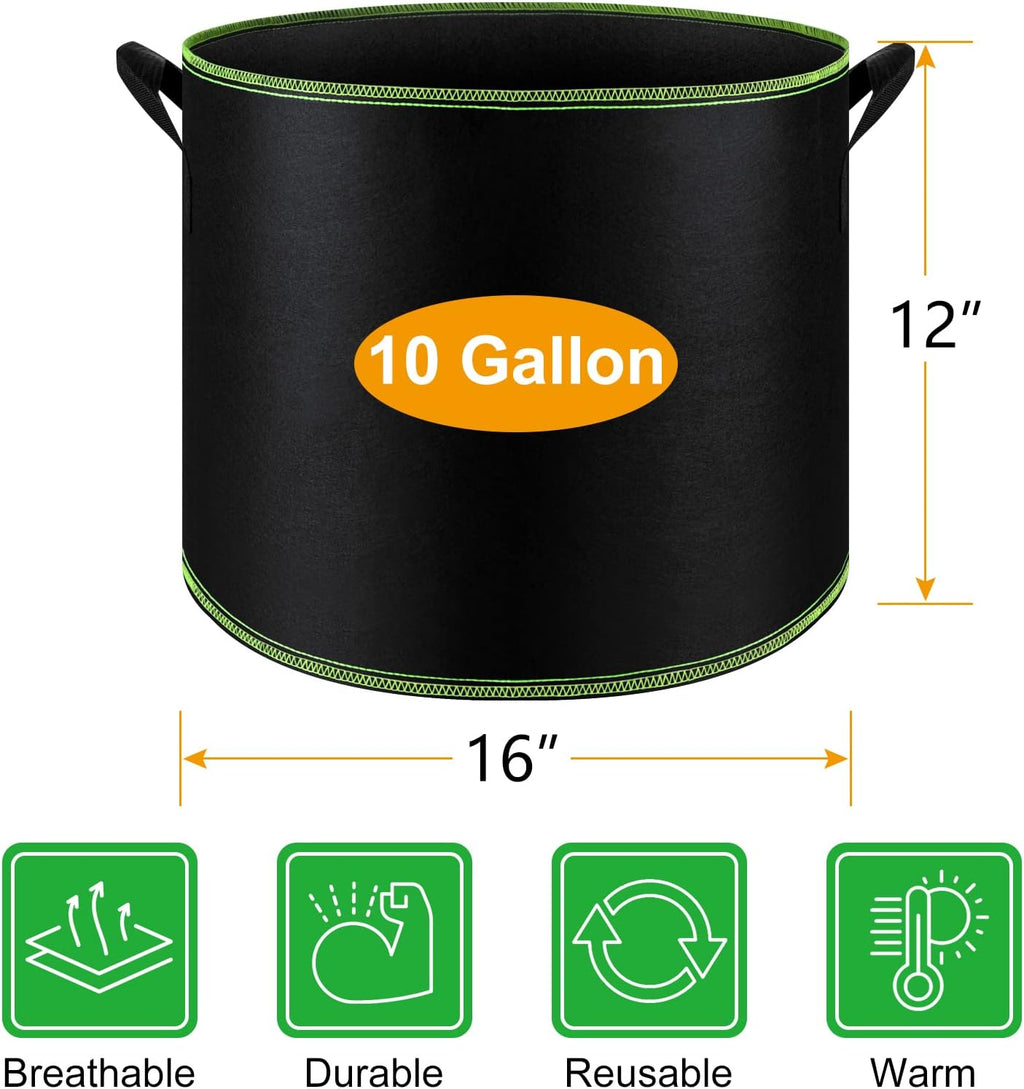 5 Pack 10 Gallon Heavy Duty Aeration Fabric Grow Bags with Handles I37777
