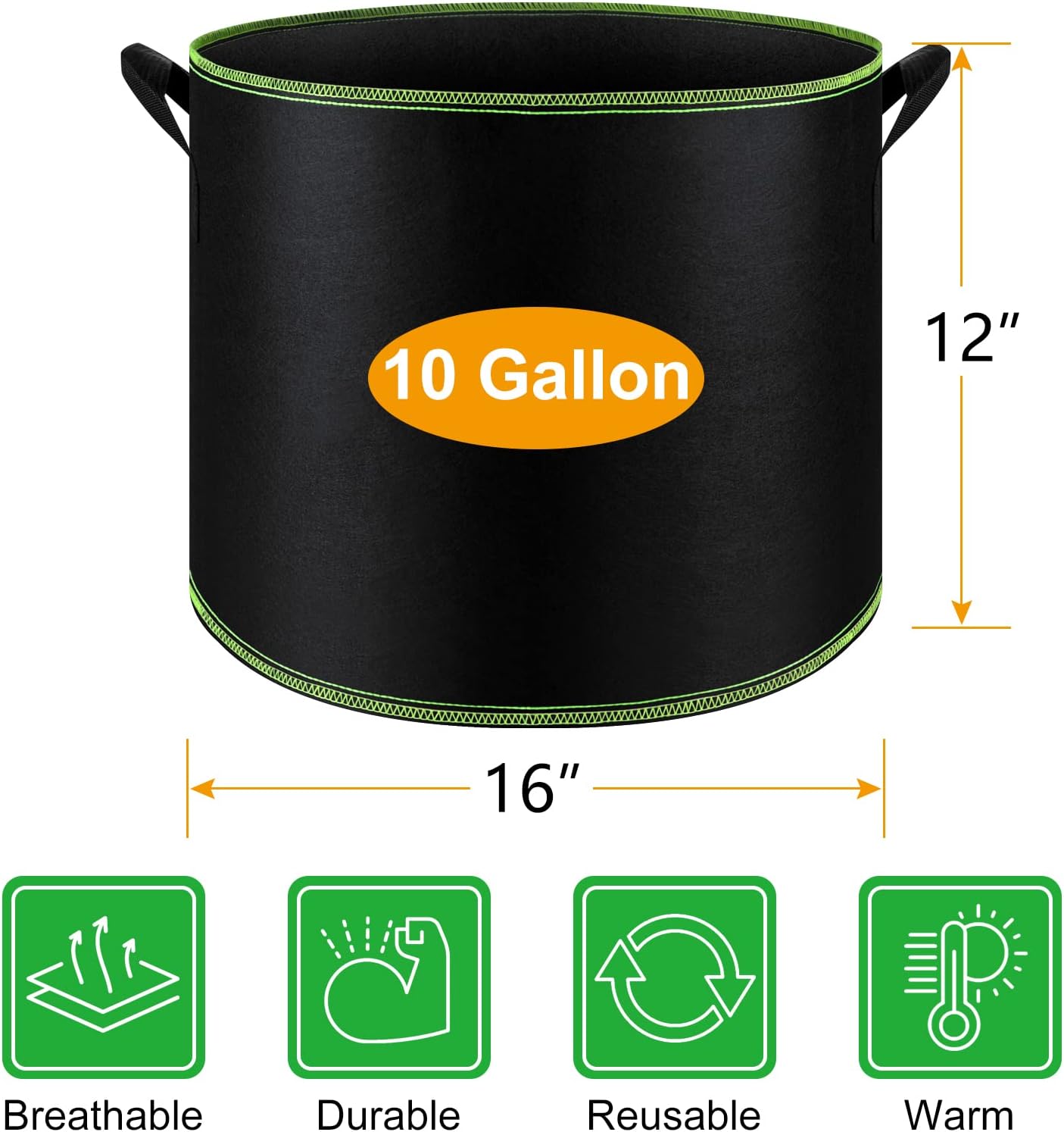 5 Pack 10 Gallon Heavy Duty Aeration Fabric Grow Bags with Handles I37777