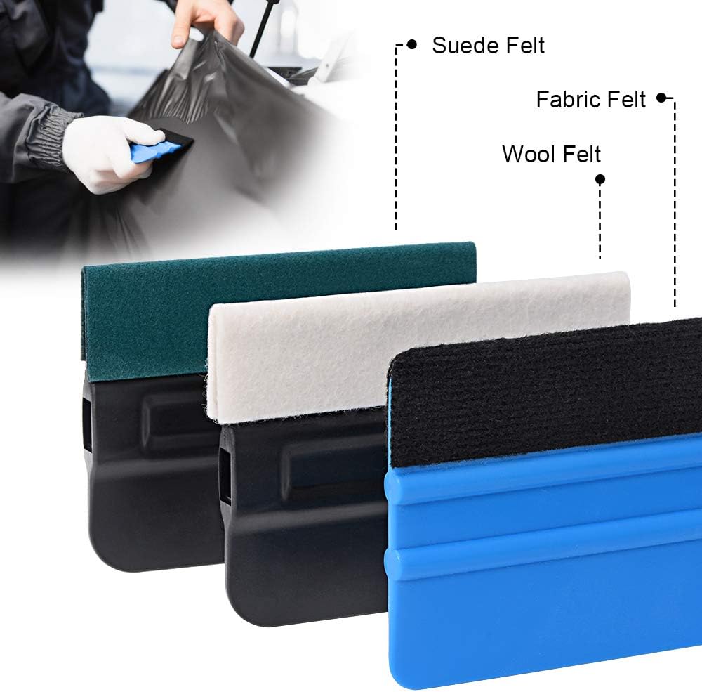 Vinyl Wraps Applicator Tool Kit with Felt Squeegees, Plastic Scraper, Wrap Knife and Blades, Magnetic Holders, Cleaning Cloth, Gloves and Finger Sleeve A8043