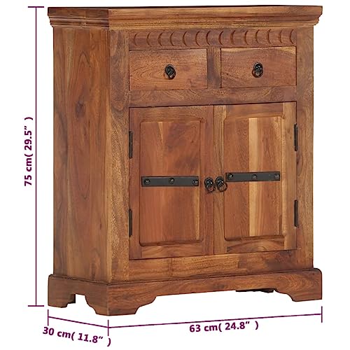 Rustic Sideboard Solid Acacia Wood Brown Two Doors Two Drawers 24.8"x11.8"x29.5" L3659
