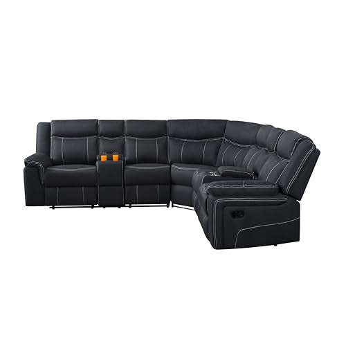 Oversized Manual Motion Recliner 3 Seaters Sofa with LED Strips, USB Ports, Power Sockets and Drop-down Cup Holders H517081