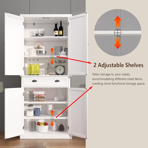 72" 4 Door 2 Adjustable Shelves 1 Drawer White Wood Storage Cabinet I92956