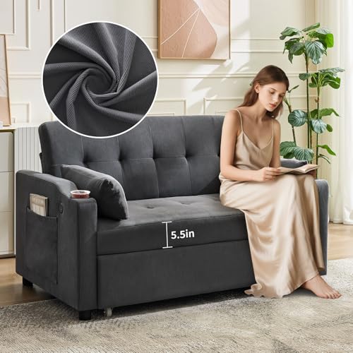 3 in 1 Convertible Sleeper Sofa Bed, Corduroy Futon Couches with Pull-Out Bed K981013