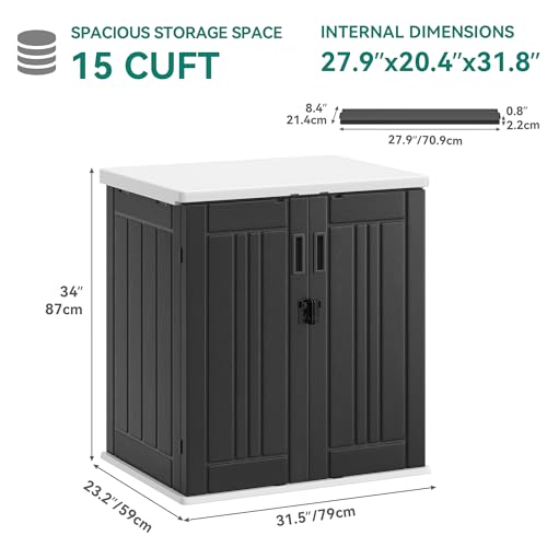 Outdoor Storage Cabinet with 2 Shelves, Waterproof Resin Lockable 15 cu. ft. Storage Shed, Dark Gray P176324