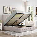 Full Size Lift Up Storage Bed with Wingback Headboard, Light Beige W9658