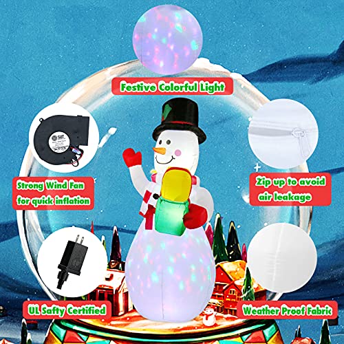 5ft Inflatable Snowman with Built-in Rotating LED Lights F3462