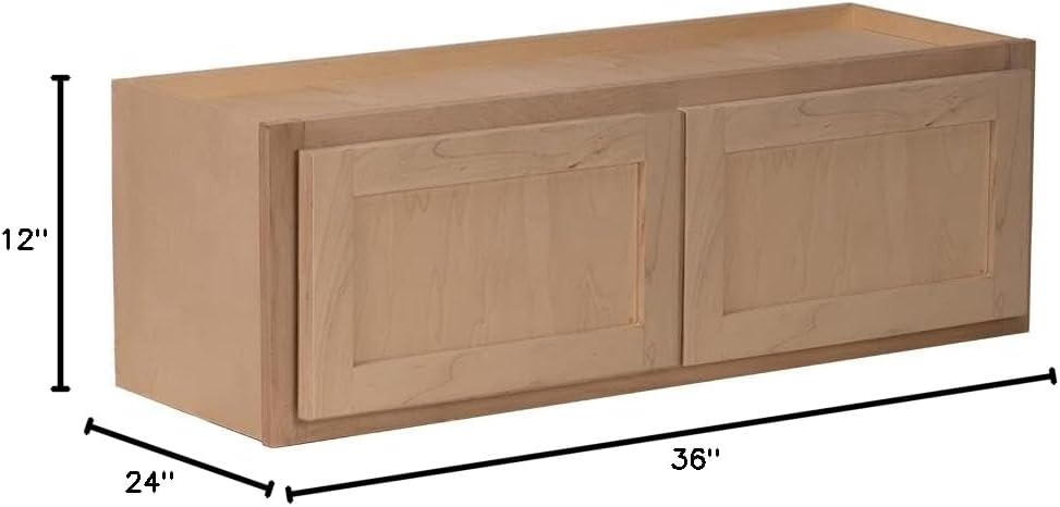 Raw Maple 24" D x 36" W x 12" H Shaker Style Hardwood Wall Kitchen Cabinets E613