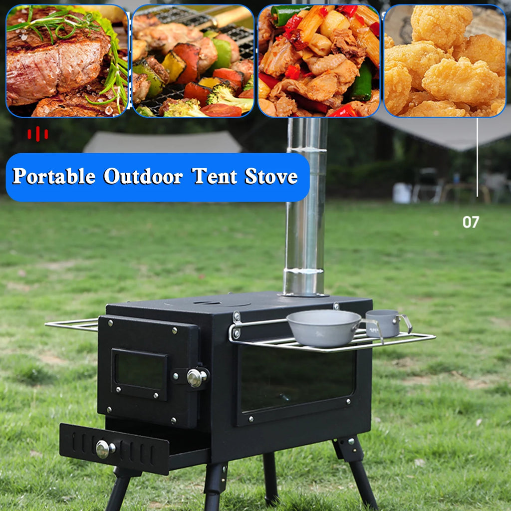 Large Tent Wood Stove with Window and 6 Chimney Pipe L9046