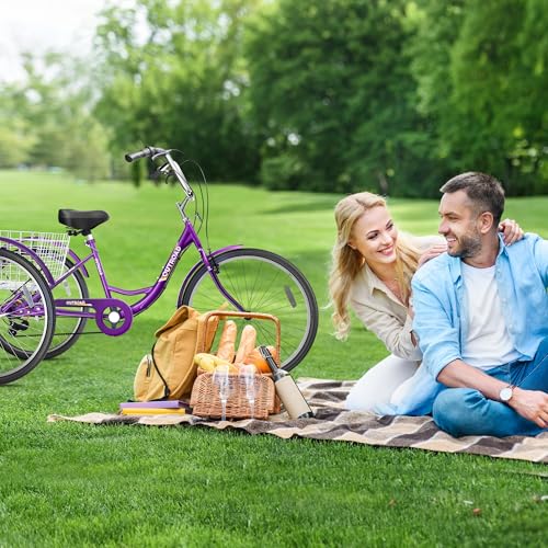 24 Inch Blue 7-Speed Adult Tricycle with Large Basket L899893
