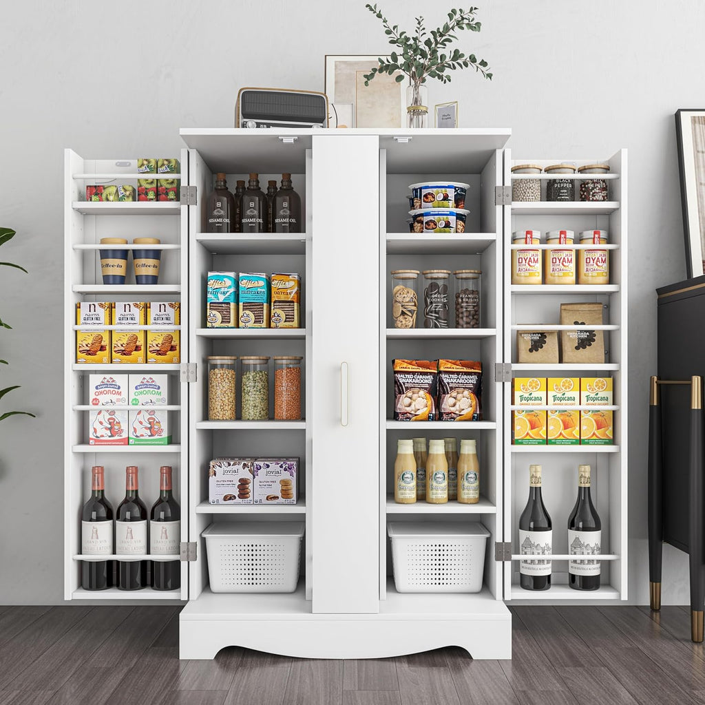 White Kitchen Pantry Cabinet with Drawer and Adjustable Shelves E961