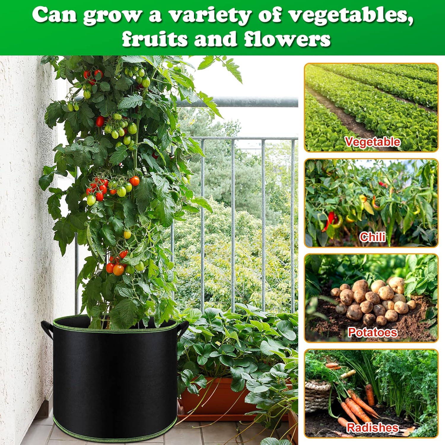 5 Pack 10 Gallon Heavy Duty Aeration Fabric Grow Bags with Handles I37777