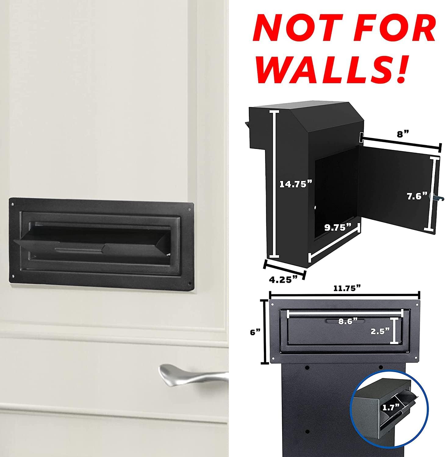 Through The Door Locking Steel Mailbox with Rear Access (Black) J24190