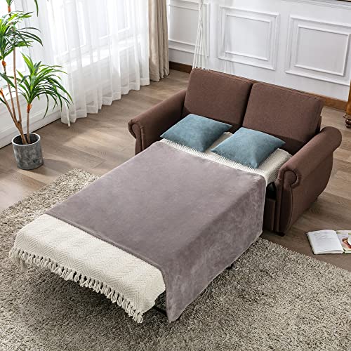Gray Linen Pull Out Sofa Bed with Twin Memory Foam Mattress D6715