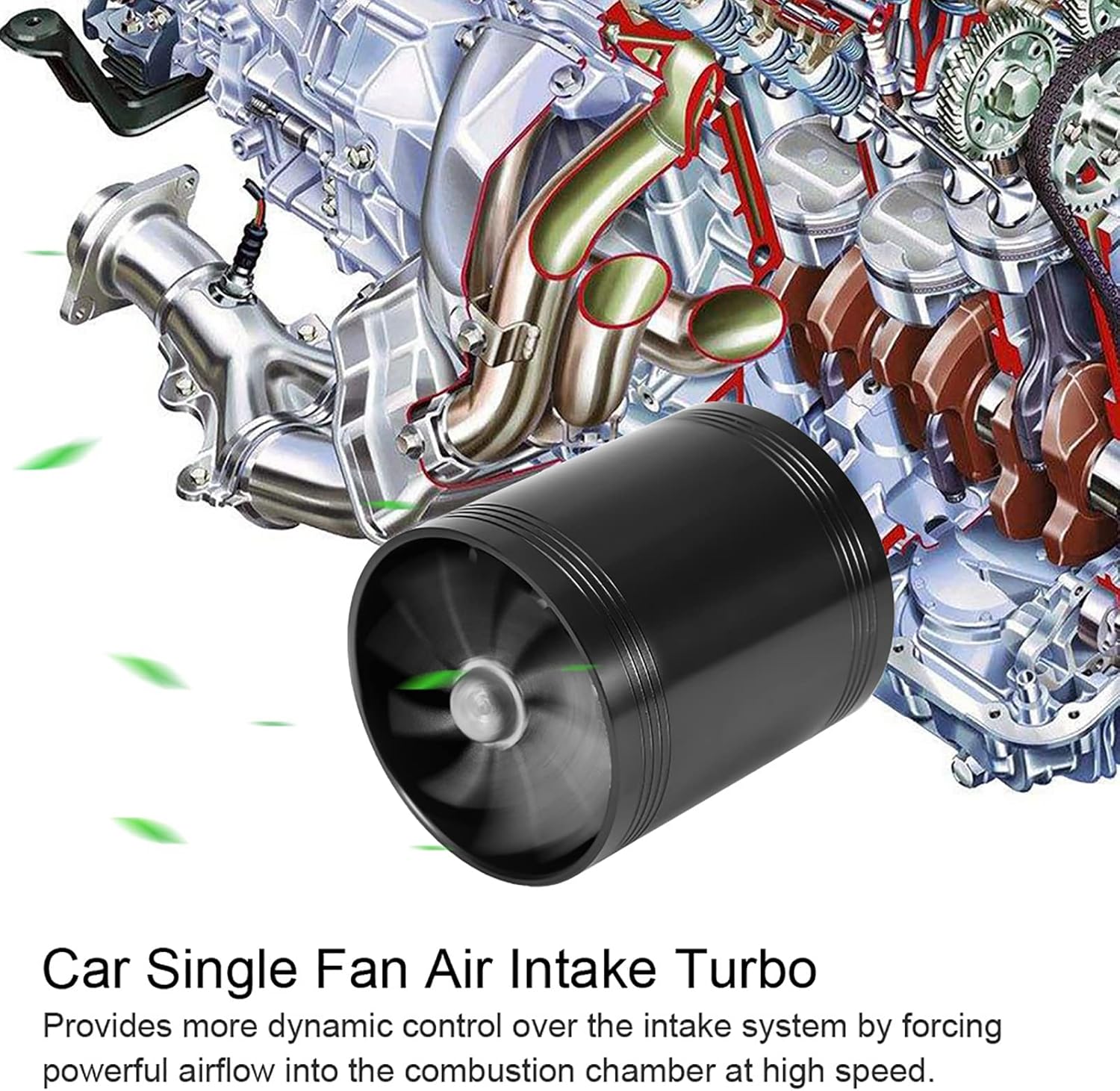 Twin Fan Turbine Car Air Intake Turbocharger Super Gas Fuel Saver (Black) T265