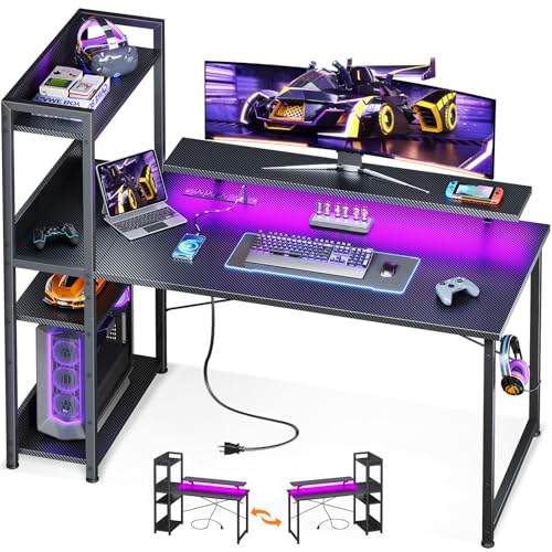 40 Inch Carbon Fiber Black Gaming Desk with USB Charging Port and LED Lights M305