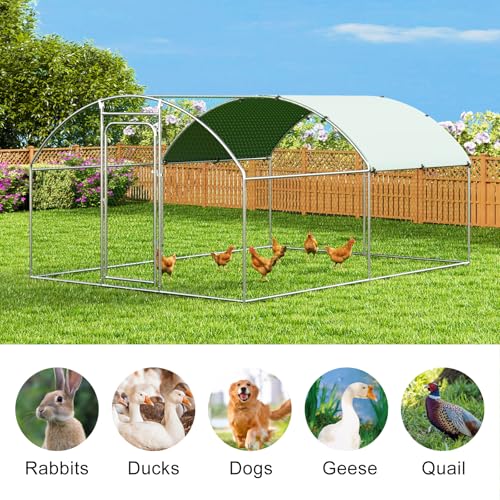 Large Metal Chicken Coop Walk-in Poultry Cage Chicken Run Pen Dog Kennel with Waterproof and Anti-Ultraviolet Cover (9.8' L x 19.7' W x 6.4' H) M791