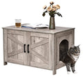 39.4" L Wooden Cat Litter Box Enclosure with Barn Door, Greige T89879