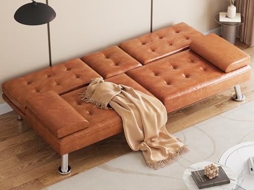 Black Faux Leather Futon Sofa Bed with Removable Armrests T6872