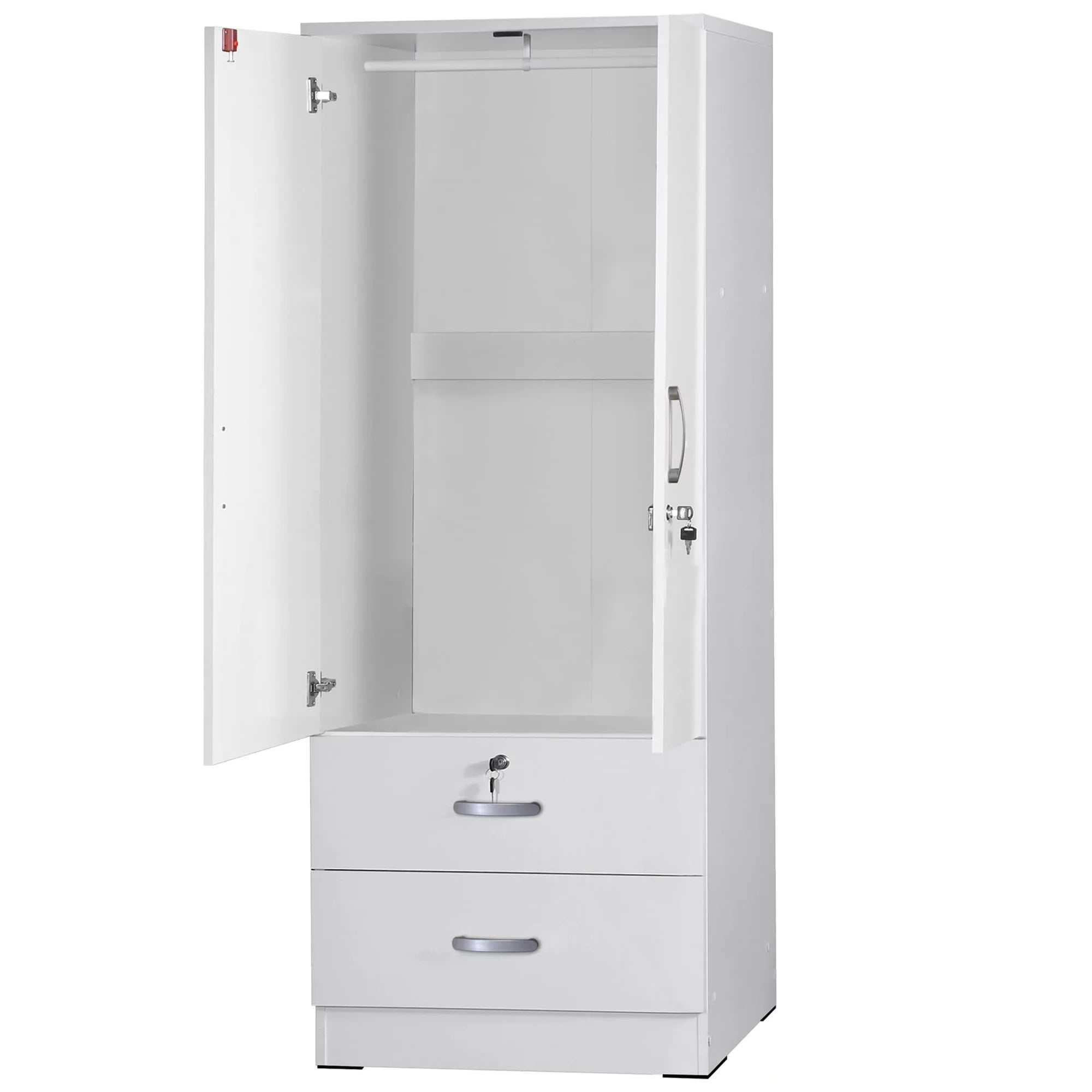 White 2-Door Wood Wardrobe Armoire with 2 Drawers V610147