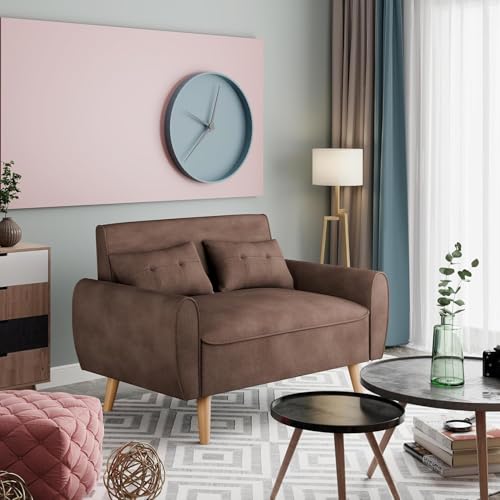Dark Gray Linen Fabric 2-Seat Loveseat Sofa with Back Cushions and Tapered Legs F651