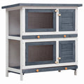 Gray Wood Rabbit Hutch with 2 Trays A69105