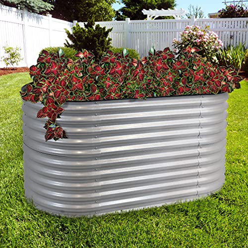 62.5-Inch Oval Stackable Steel Raised Garden Bed Planter Kit with Rubber Edge Trim S672