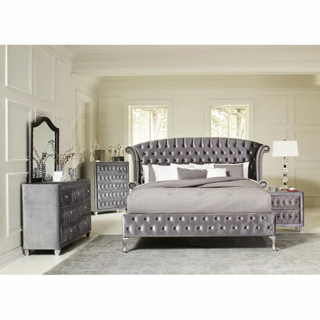 Gray Tufted Velvet Upholstered King Bed L83289