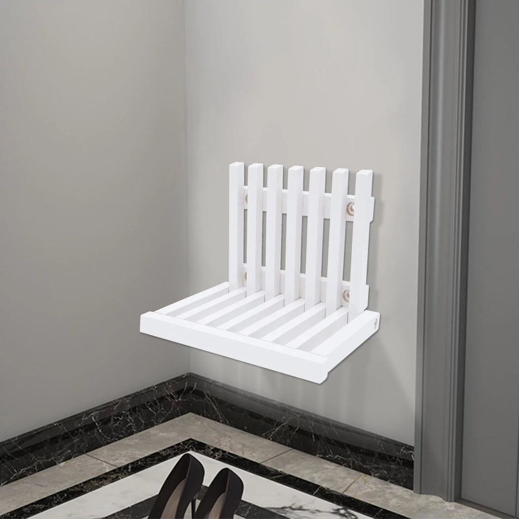 White Rubber Wood Wall Mounted Folding Stool Bench K908