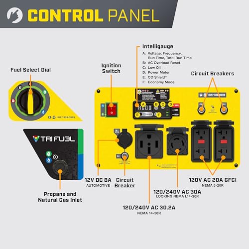 9000-Watt Electric Start Tri Fuel Portable Open Frame Inverter Generator A5121