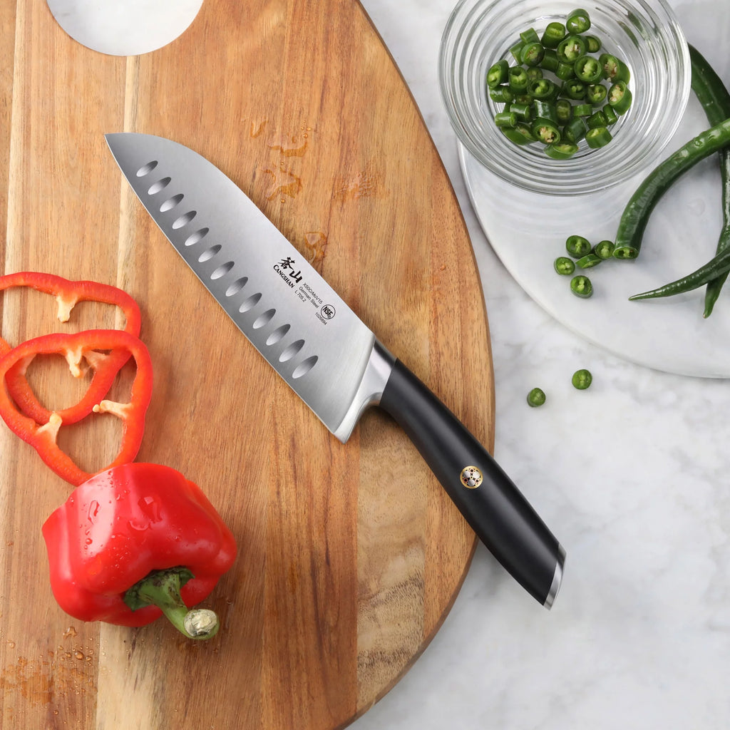 German Steel Forged 7" Santoku Knife, Black R219918