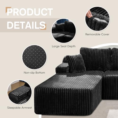 Grey Stripe L-Shape 3 Seat Modular Sectional Sofa with Oversized Chaise N10789