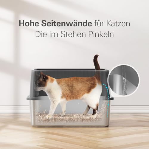 Stainless Steel Litter Box with High Sides 17" L x 13.3" W x 11.8" H White C756075