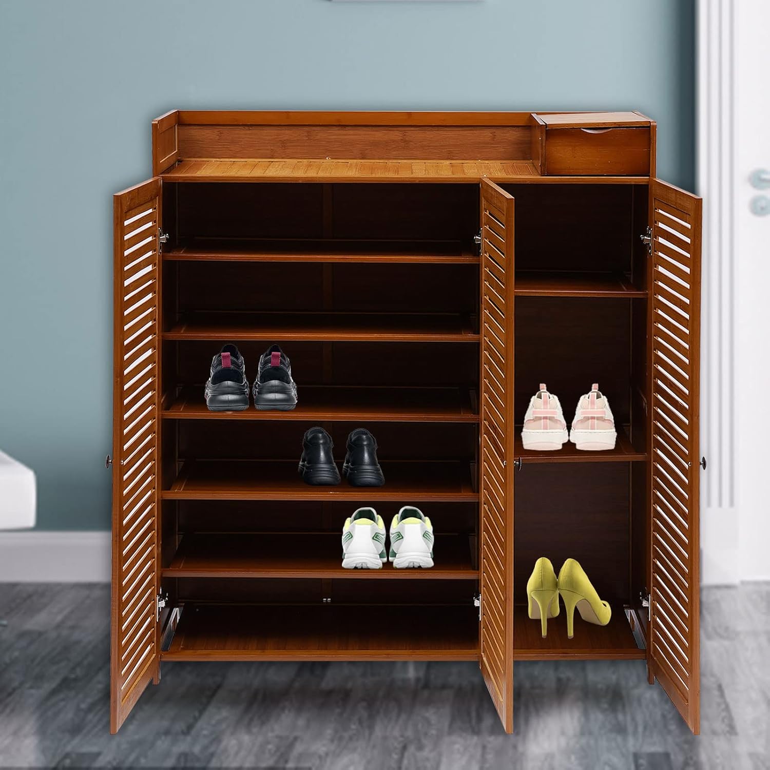 7-Tier Bamboo Shoe Storage Cabinet with 3 Doors O3453