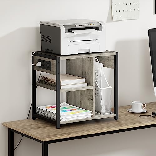 Rustic Gray 4 Tier Mobile Printer Stand with Storage Shelf S7104