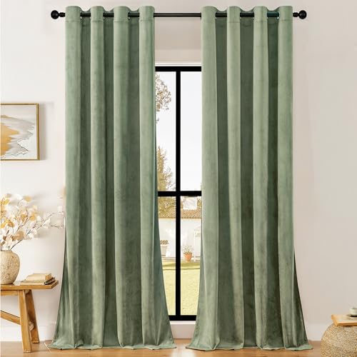 Taupe Velvet Blackout Curtain Panels 96 inches 2 Panels Q322457