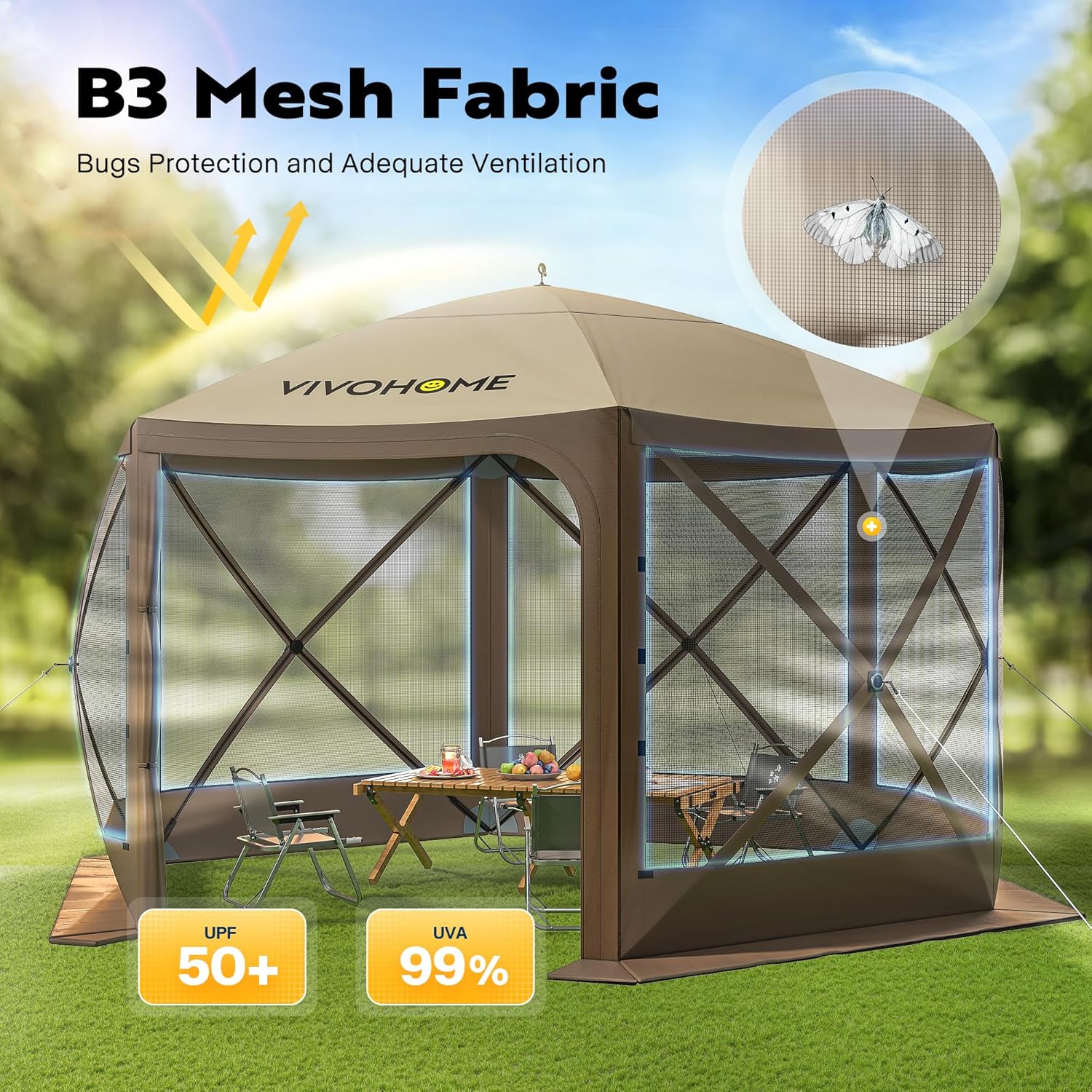 12x12ft Pop-Up Gazebo Screen Tent with Mosquito Netting T4589