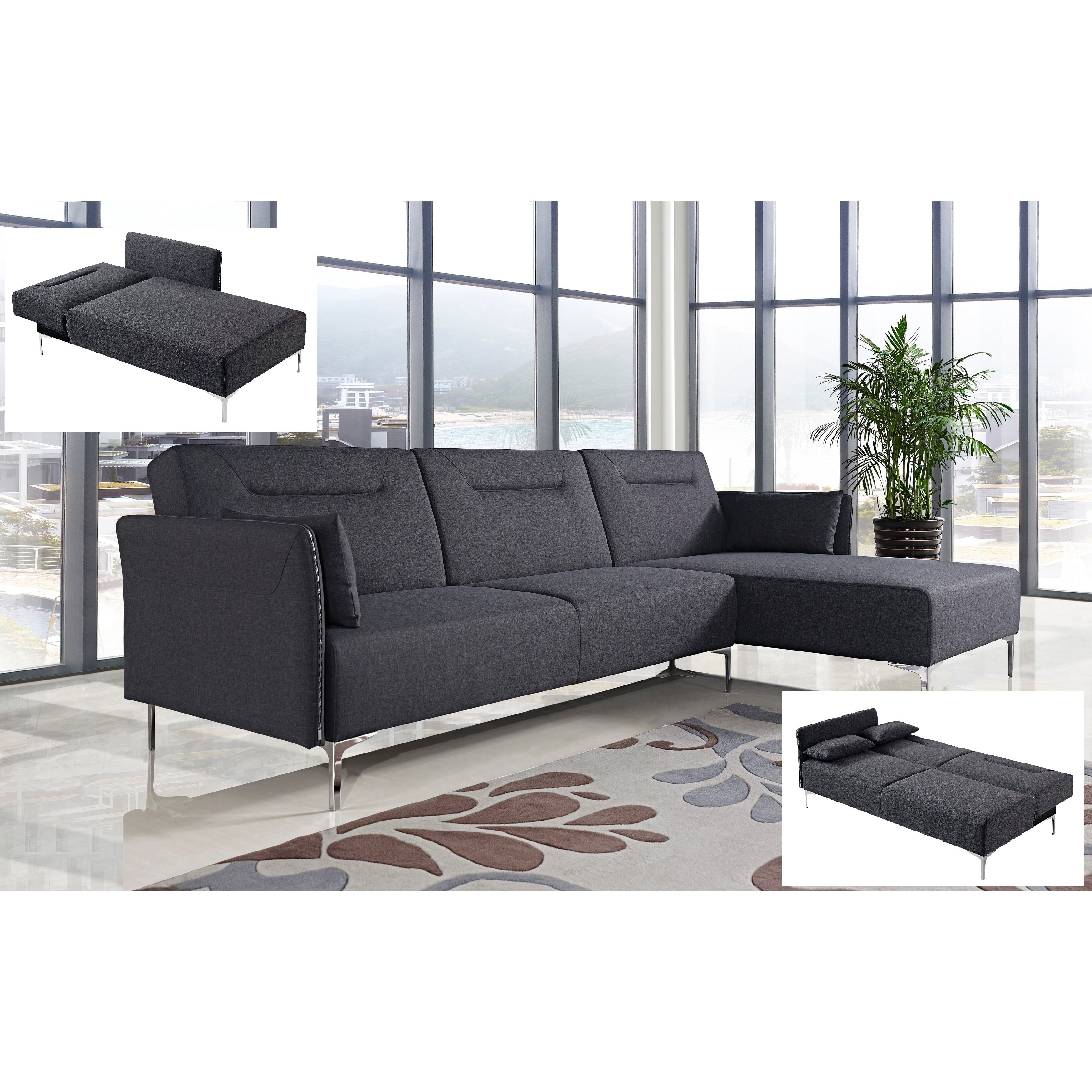 Black Fabric Upholstered Right Facing 2-Piece Sleeper Sectional Sofa B380821