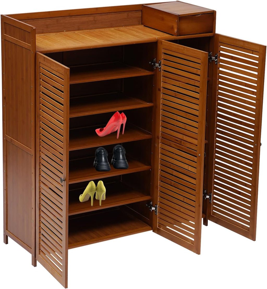7-Tier Bamboo Shoe Storage Cabinet with 3 Doors O3453