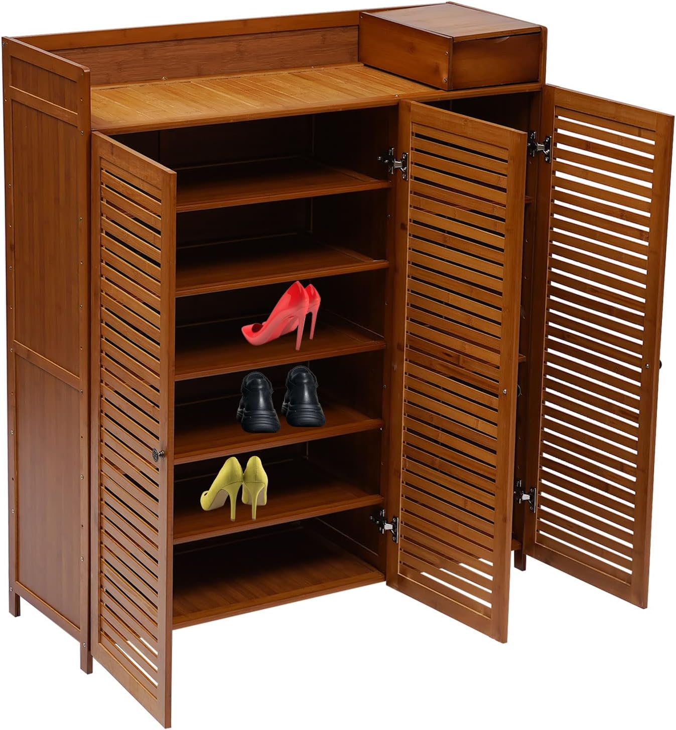 7-Tier Bamboo Shoe Storage Cabinet with 3 Doors O3453