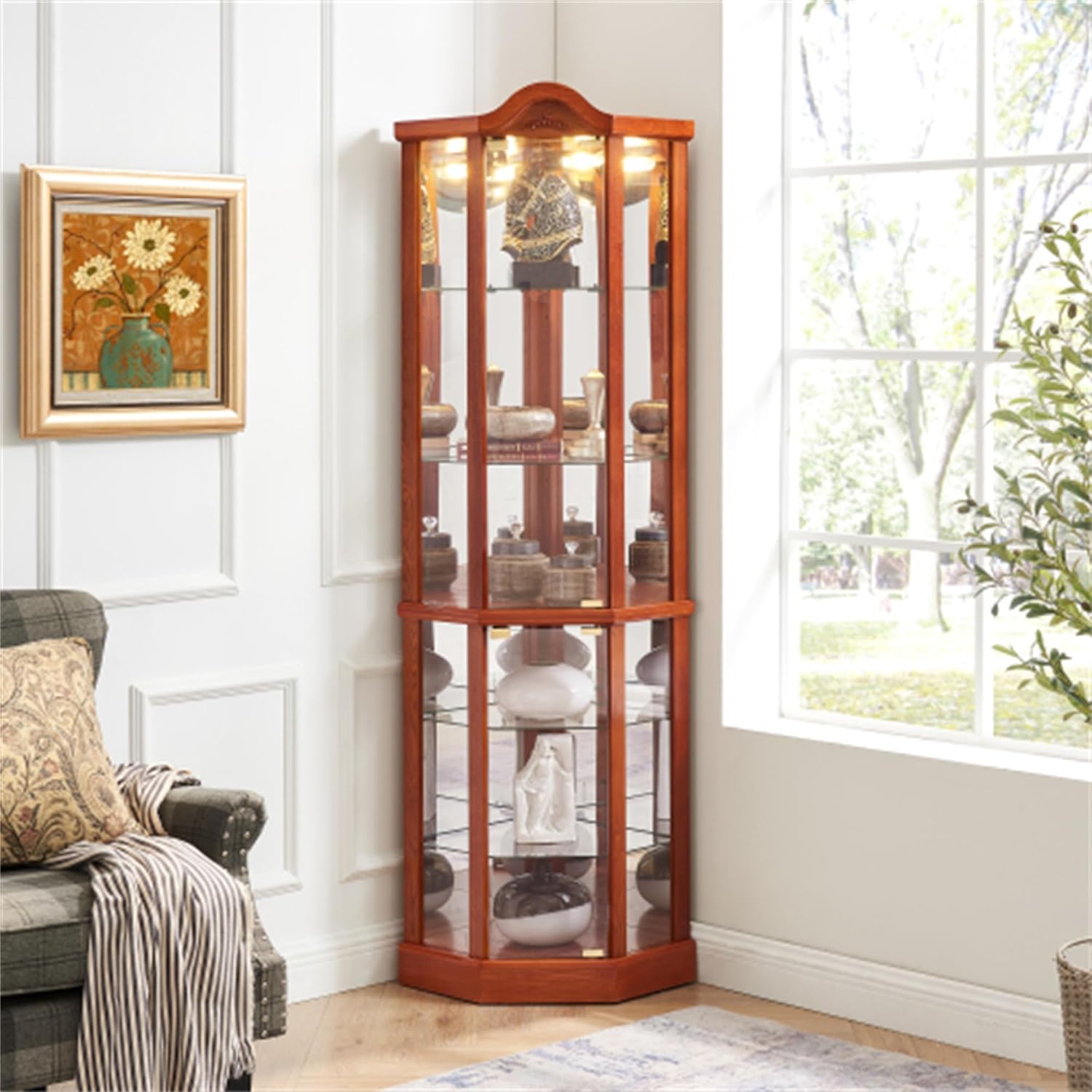 Curio Glass Corner Cabinet with Lights B206984