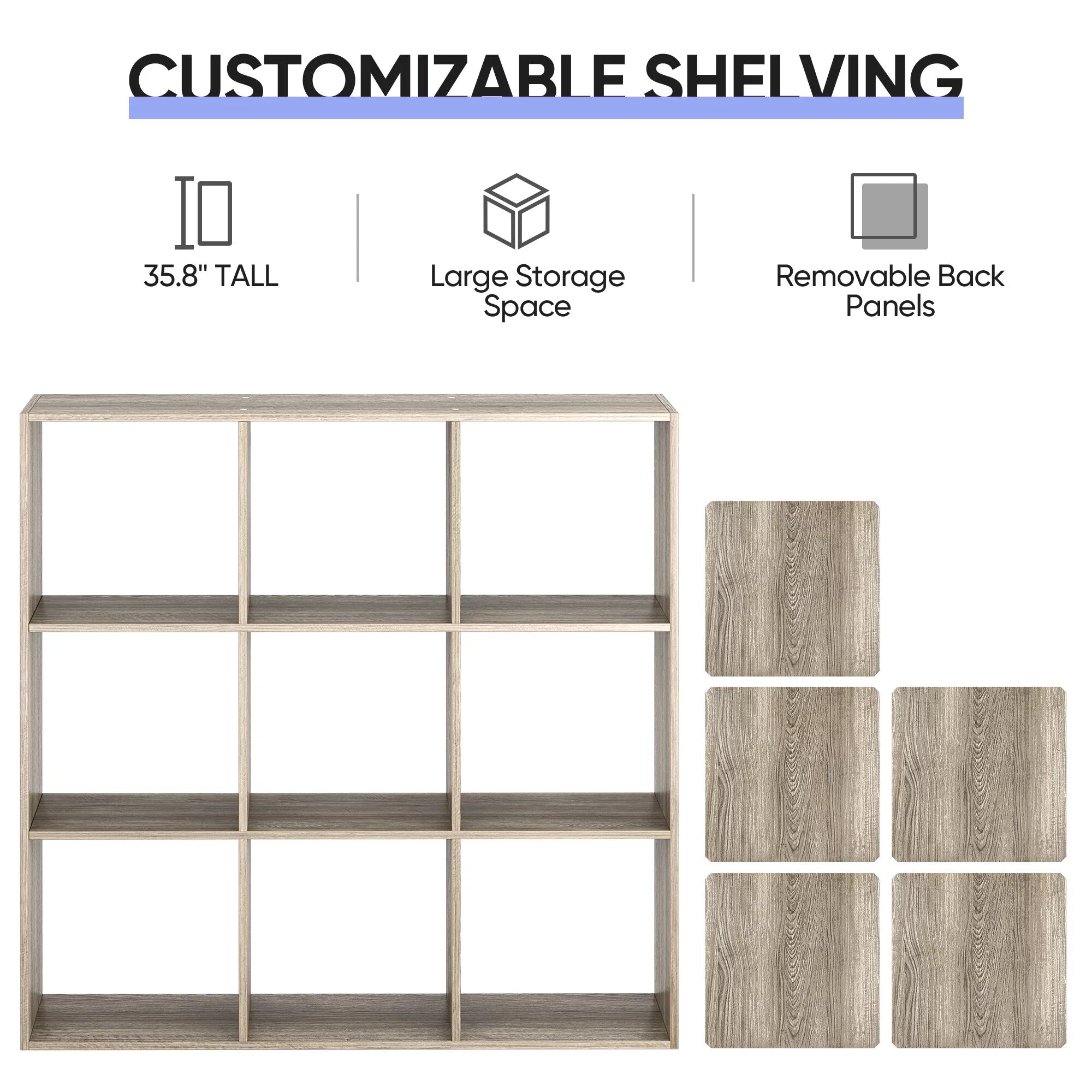 3-Tier 9 Cube Storage Organizer Wood Bookcase Bookshelf Black T6649