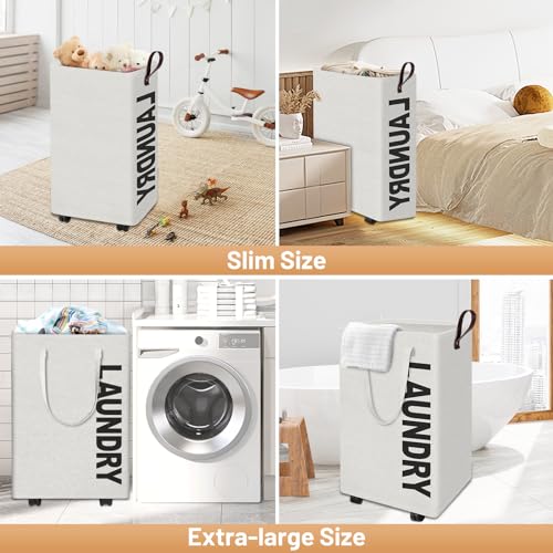 Grey Rolling Slim Laundry Basket on Wheels T349