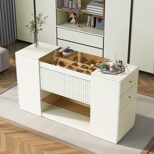 White Glass Top 6 Drawer Wooden Wardrobe Armoire M245