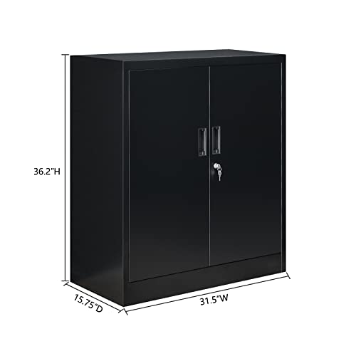 Black 36.2" H Metal Storage Cabinet with Shelves and Doors G52171