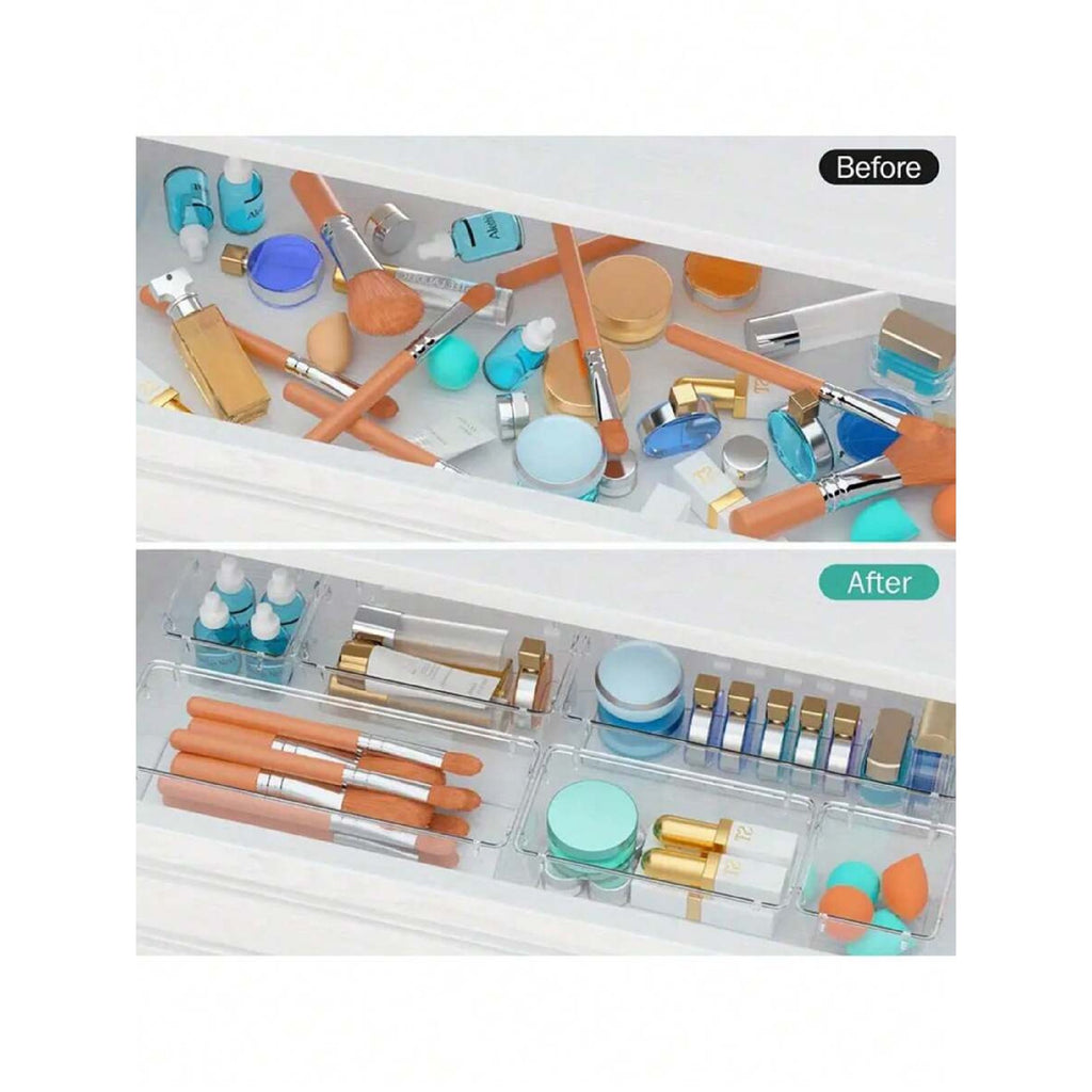 Clear Plastic Drawer Organizers Set, 4-Size Trays Y84555