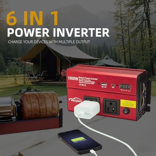 1000w 12v DC to 110v Power Inverter with Dual AC Outlets USB and Type-C F44029