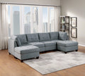 Gray Fabric 6pc U-Sectional Couch with 2 Corner Wedge, 2 Armless Chairs, 2 Ottomans P6675