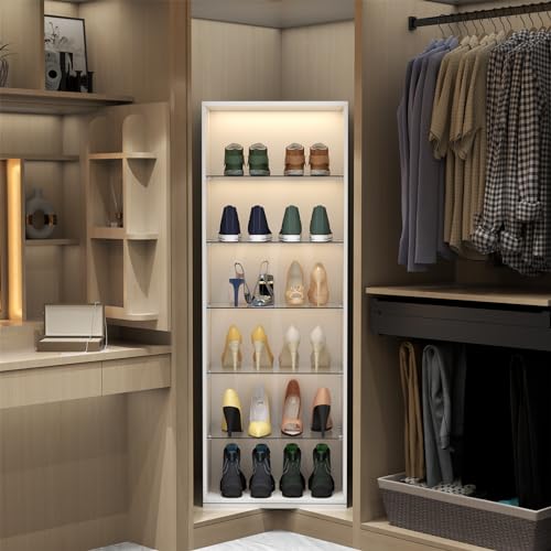 White Rotating Shoe Rack with Glass Shelves K741